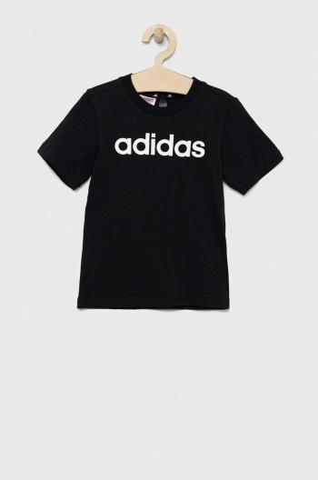 Detské bavlnené tričko adidas LK LIN CO čierna farba, vzorované