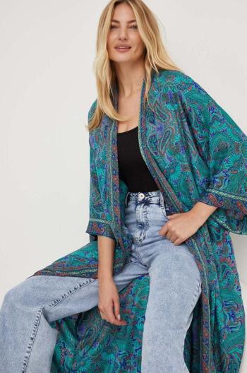 Hodvábne kimono Answear Lab zelená farba, oversize, vzorovaná