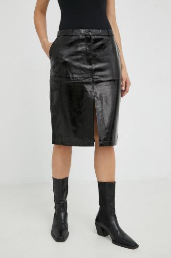 Kožená sukňa Birgitte Herskind Rillo čierna farba, mini, rovný strih
