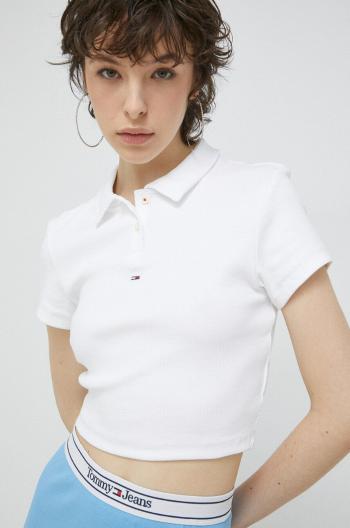 Polo tričko Tommy Jeans dámsky, biela farba