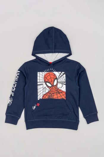 Detská bavlnená mikina zippy x Spiderman tmavomodrá farba, s kapucňou, s potlačou