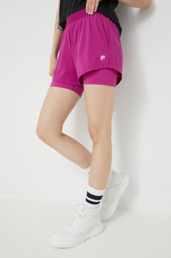 Bežecké šortky Fila Racine dámske, fialová farba, jednofarebné, vysoký pás