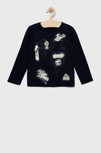 Detská bavlnená košeľa s dlhým rukávom Sisley tmavomodrá farba, s potlačou