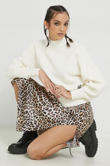 Bavlnený sveter HUGO dámsky, béžová farba, s polorolákom