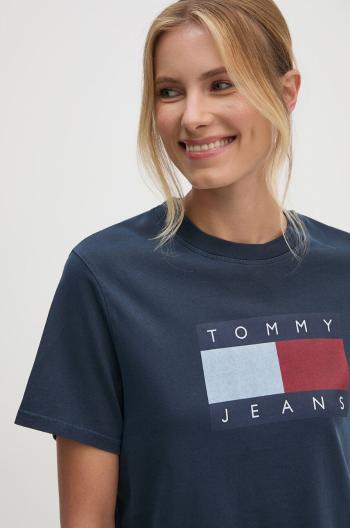 Bavlnené tričko Tommy Jeans dámske, tmavomodrá farba, DW0DW18629