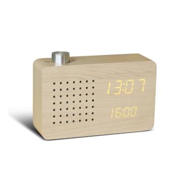 Béžový budík so žltým LED displejom a rádiom Gingko Radio Click Clock