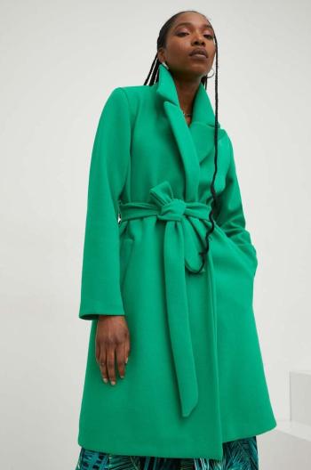 Vlnený kabát Answear Lab zelená farba, prechodný