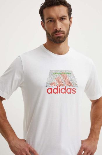 Bavlnené tričko adidas pánske, béžová farba, s potlačou, IW2640