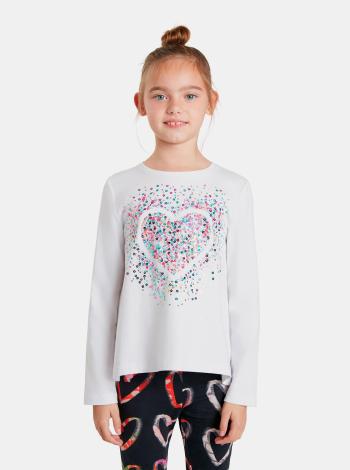 Biele dievčenské tričko s flitrami Desigual Core