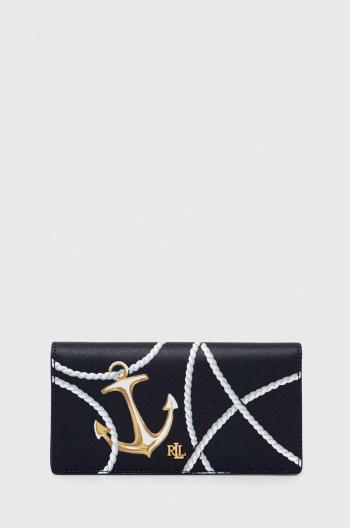 Kožená peňaženka Lauren Ralph Lauren dámsky, tmavomodrá farba