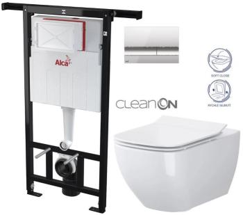 ALCADRAIN Alcadrain Jádromodul - predstenový inštalačný systém s chrómovým tlačidlom M1721 + WC CERSANIT CLEANON VIRGO + SEDADLO AM102/1120 M1721 ME1