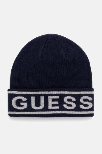 Čiapka s prímesou vlny Guess LOGO BEANIE tmavomodrá farba, z tenkej pleteniny, M4BZ06.Z3H82