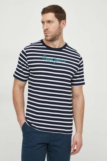 Bavlnené tričko Pepe Jeans STRIPED EGGO pánske, tmavomodrá farba, vzorované, PM509407