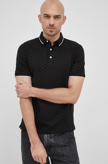 Bavlnené polo tričko Emporio Armani čierna farba, jednofarebné
