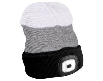 Čepice s čelovkou 180lm, nabíjecí, USB, univerzální velikost, bavlna/PE, černá/šedá/bílá