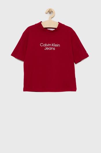 Detské tričko Calvin Klein Jeans fialová farba,