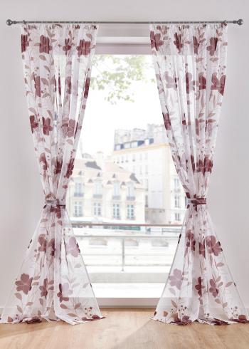 Záclona s kvetovanou potlačou inkl. dekoračné úchyty (1 ks)