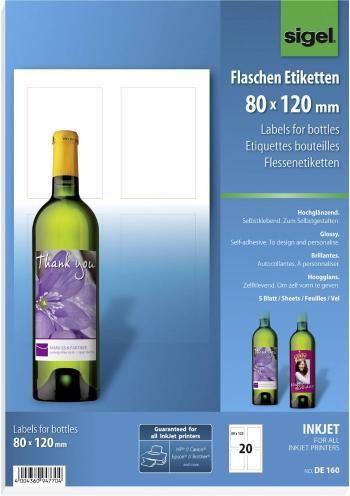 Sigel DE160  80 x 120 mm papier  biela 20 ks permanentné etikety na fľaše