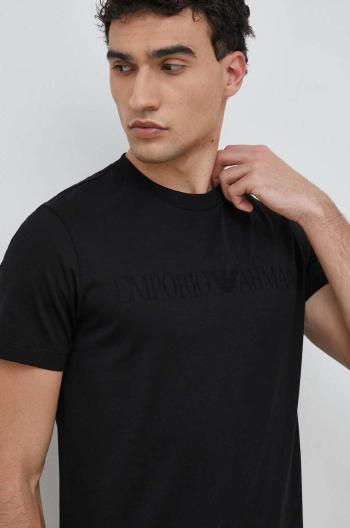 Bavlnené tričko Emporio Armani čierna farba, s nášivkou