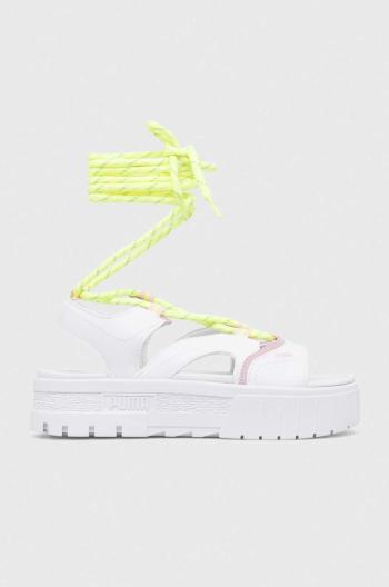 Sandále Puma Mayze Sandal Laces Pop Wns dámske, biela farba, na platforme