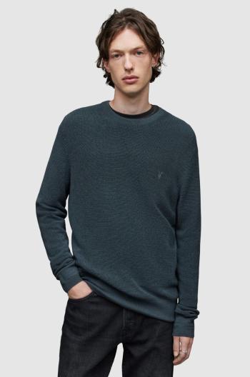 Vlnený sveter AllSaints pánsky, tmavomodrá farba, tenký,