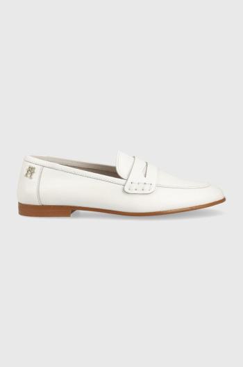 Kožené mokasíny Tommy Hilfiger TH LOAFER dámske, biela farba, na plochom podpätku, FW0FW06991