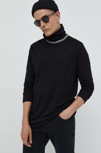 Bavlnené tričko s dlhým rukávom Produkt by Jack & Jones čierna farba, jednofarebné