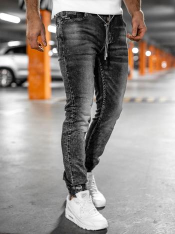 Czarne spodnie jeansowe joggery męskie Denley 30047S0