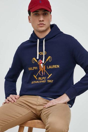 Mikina Polo Ralph Lauren pánska, tmavomodrá farba, s kapucňou, s nášivkou