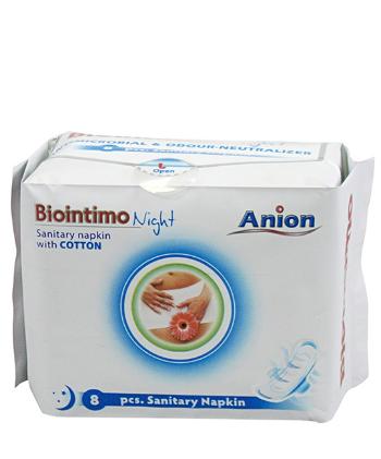 Aniónové nočné hygienické vložky s krídlami Biointimo Anion 8 ks