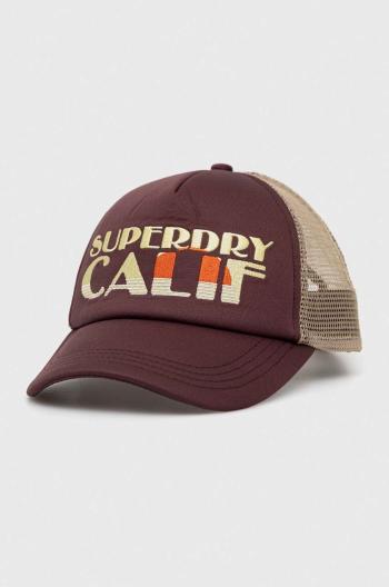 Šiltovka Superdry hnedá farba, vzorovaná