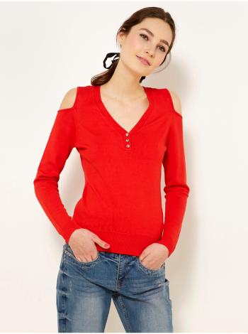 Červený ľahký sveter s priestrihmi na ramenách CAMAIEU