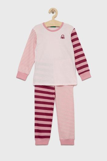Detské bavlnené pyžamo United Colors of Benetton ružová farba, vzorovaná