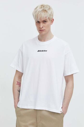 Bavlnené tričko Dickies ENTERPRISE TEE SS pánske, biela farba, s potlačou, DK0A4YRN