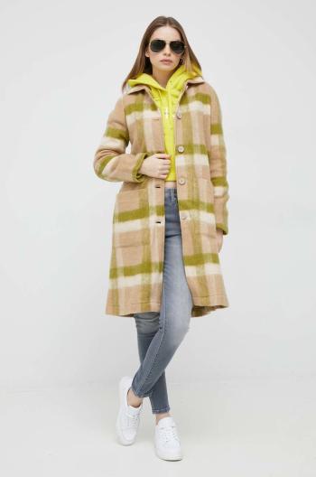 Kabát s prímesou vlny United Colors of Benetton béžová farba, prechodný
