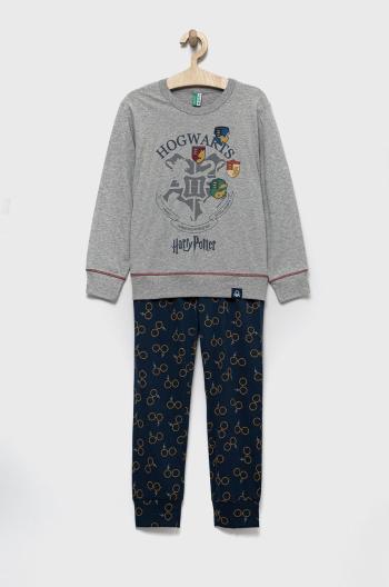 Detské bavlnené pyžamo United Colors of Benetton šedá farba, s potlačou