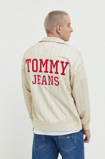 Mikina Tommy Jeans pánska, béžová farba, vzorovaná