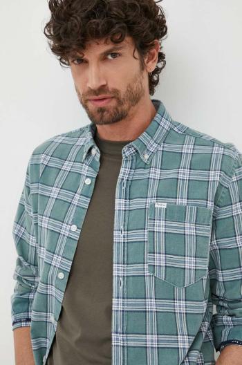 Bavlnená košeľa Pepe Jeans Crow pánska, zelená farba, slim, s golierom button-down