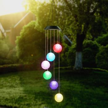 Zavesiteľná solárna lampa - kryštaľová guľa - RGB LED - 78 x 12,5 cm