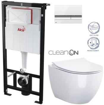 ALCADRAIN Sádromodul - predstenový inštalačný systém s bielym / chróm tlačidlom M1720-1 + WC CERSANIT ZEN CLEANON + SEDADLO AM101/1120 M1720-1 HA1