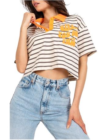 Béžovo-žltý polo crop top "girl… you got this" vel. ONE SIZE