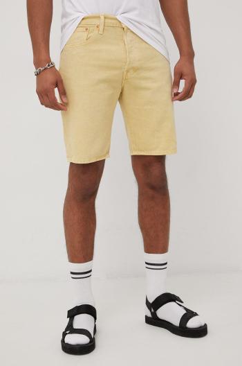 Rifľové krátke nohavice Levi's pánske, žltá farba,