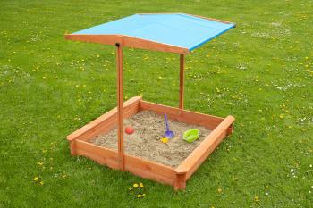 Drevené pieskovisko s lavičkami a strieškou 120 x 120 - modrá blue sandbox