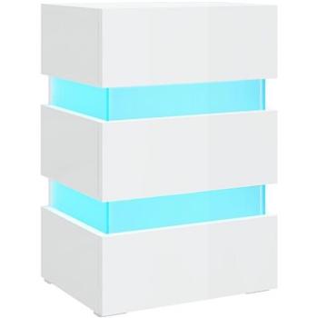 SHUMEE - Nočný stolík s LED biely vysoký lesk 45 × 35 × 67 cm drevotrieska, 326846