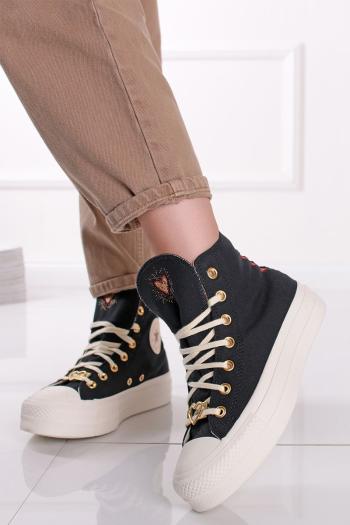 Čierne vysoké tenisky na platforme Chuck Taylor All Star Lift Platform Hearts