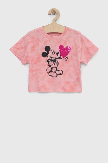 Detské bavlnené tričko GAP x Myszka Miki ružová farba