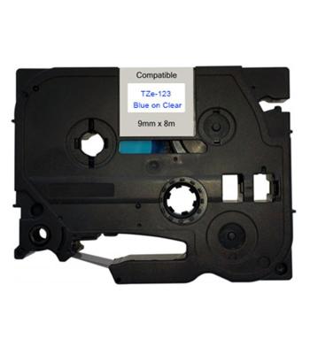 Kompatibilná páska s Brother TZ-123 / TZe-123, 9mm x 8m, modrá tlač / priehľadný podklad