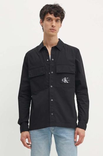 Košeľa Calvin Klein Jeans pánska, čierna farba, voľný strih, s klasickým golierom, J30J325618