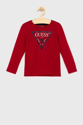 Detské tričko s dlhým rukávom Guess červená farba, s potlačou