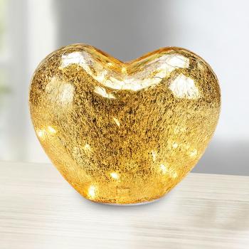 LED dekorácia sklenené srdce, zlatá farba